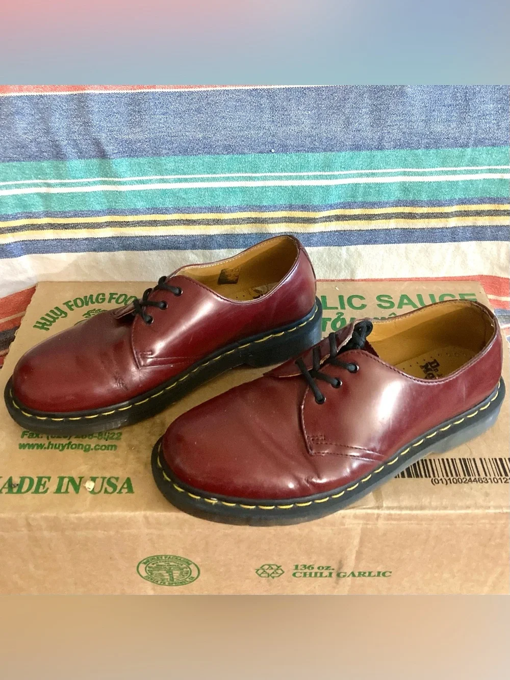 Doc Martens Men's Burgundy Leather Lace-Up Shoes